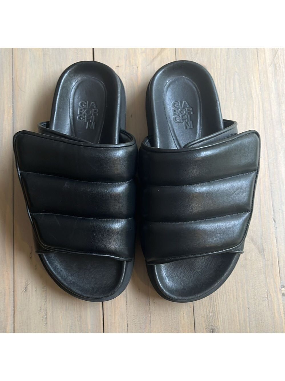 Gia Borghini Black Padded Leather Platform Slides Mules Size 36.5, US 6
